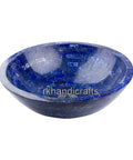 Blue Stone Vessel Sink With Lapis Lazuli Overlay Handmade 24 Inch Wash Basin For Bathroom Vanity Smooth Nonporous Finish side view