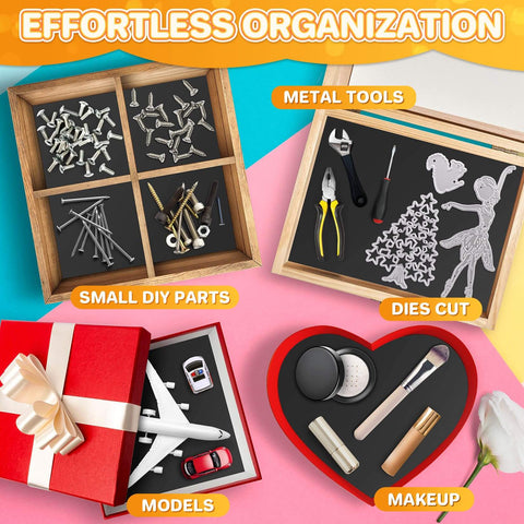 Flexible Magnetic Sheets With Adhesive Backing For DIY Crafts 4x6 Inches Self Adhesive Magnet Paper Ideal For Photos And Cards 6 Pack displaying organization uses in small parts and tools.