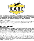 KARE Warranty logo with text about Sloggn product replacement and repair policy.
