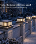 Level Up Your Curb Game With This Badass Outdoor Porch Lamp Post Light Featuring A Large Black Gate Column Pillar Design Built Tough For Weatherproof Pathway Vibes Classic Carriage Styling, showing snow-covered outdoor post lights.