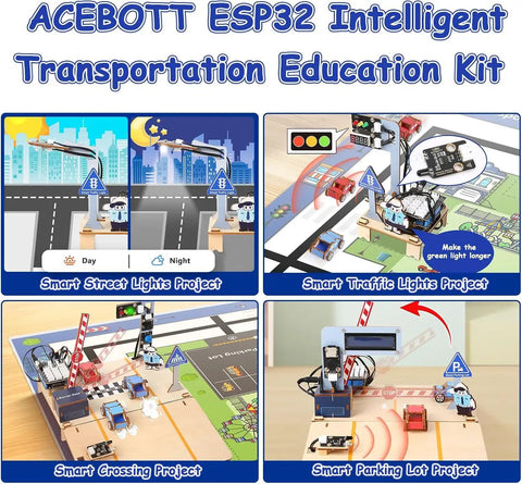 SharkBot 2 In 1 Intelligent Transportation Kit For Arduino And Scratch Smart Robot Car Kit Kid Friendly STEM Coding Toy For Classroom And Home Education ESP32 Powered Hands On Learning For Kids And Teens, smart city projects