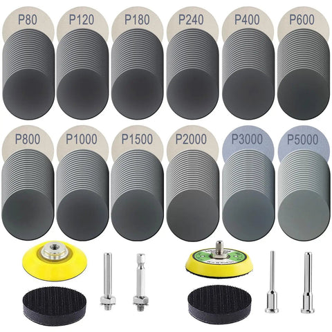 2 Inch Sanding Discs Kit With 240 Pcs Assorted Grit 80 To 5000 Silicon Carbide Hook And Loop Sandpaper, Pads, Foam Buffer