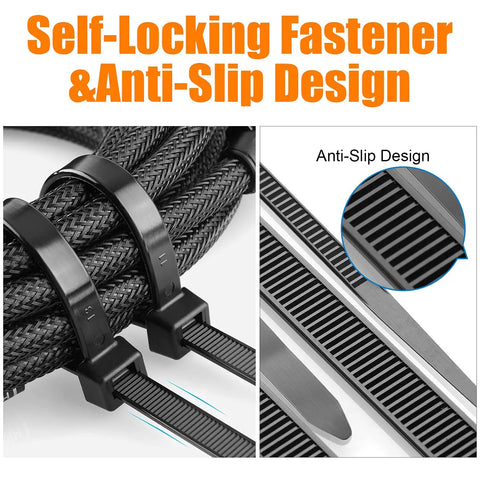 Heavy Duty 18 Inch Zip Ties 50 Pack With 200 Pound Strength Black Plastic Tie Wraps For PC Cable Management And Wiring, close-up details