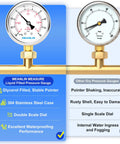 Pair of gauges: MEANLIN MEASURE liquid-filled vacuum gauge (2.5" SS, lower mount) and a second dry gauge