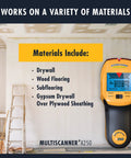 MultiScanner A250 Stud Finder Wall Scanner with LCD Display and SpotLite Pointer for multiple material detection, ladder nearby