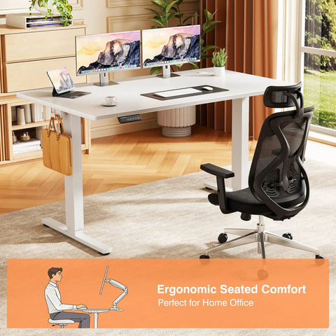 Electric Standing Desk With 3 Memory Presets, 48x24 Inch Sit Stand Office Desk, Adjustable Height, Sturdy White Wood Top