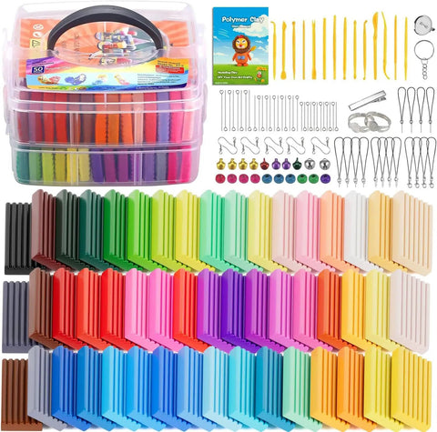 Ultimate Polymer Clay Starter Kit With 50 Vibrant Colors, Oven Bake Modeling Clay, tools, accessories, and guide