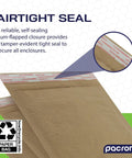 Eco Friendly Honeycomb Padded Mailers 8.5 By 12 Inches, 100 Pack Biodegradable Compostable Recyclable Hex Coat Paper Shipping Envelopes With Tamper Resistant Self Seal, Tough Brown Mailing Envelopes Made In USA showing self-sealing closure for security.