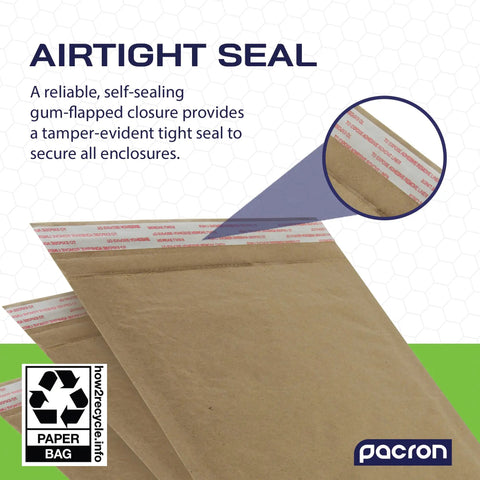 Eco Friendly Honeycomb Padded Mailers 8.5 By 12 Inches, 100 Pack Biodegradable Compostable Recyclable Hex Coat Paper Shipping Envelopes With Tamper Resistant Self Seal, Tough Brown Mailing Envelopes Made In USA showing self-sealing closure for security.