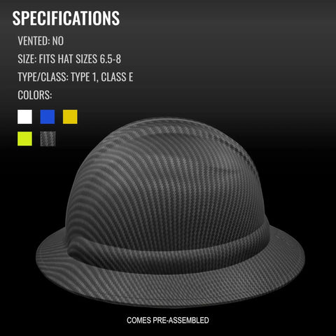 Full Brim Safety Hard Hat With Six Point Ratchet Suspension, Matte Black Graphite, for All Day Comfort and Top Head Protection