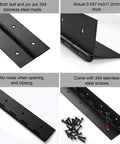 Heavy Duty 36 Inch Piano Hinges 0.047 Inch Thick Stainless Steel Black 2 Pack Continuous Hinge with screws and close-up views.