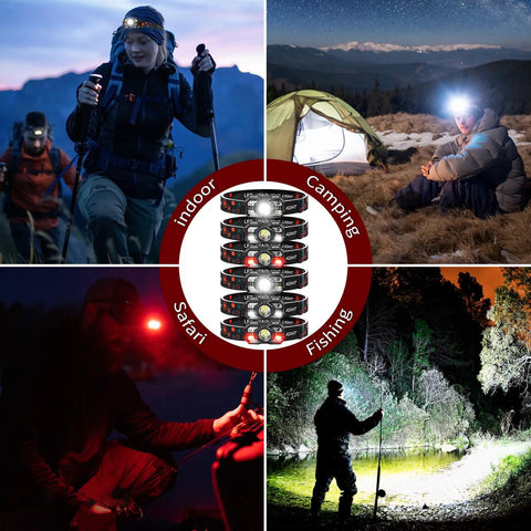 Rechargeable 6 Pack Headlamp Set With 3000 Lumens Ultra Bright LED Headlight With White And Red Light Motion Sensor 5 Plus 5 Modes