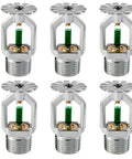 6 Pack Tough As Nails Quick Response Pendent Fire Sprinkler Heads with brass bodies and half inch NPT threads, designed for heavy duty safety.