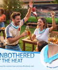 People at a barbecue wearing All Day Ice Neck Wrap For Summer Heat Relief, Wearable Cooling Tube With Quick Freeze Gel.