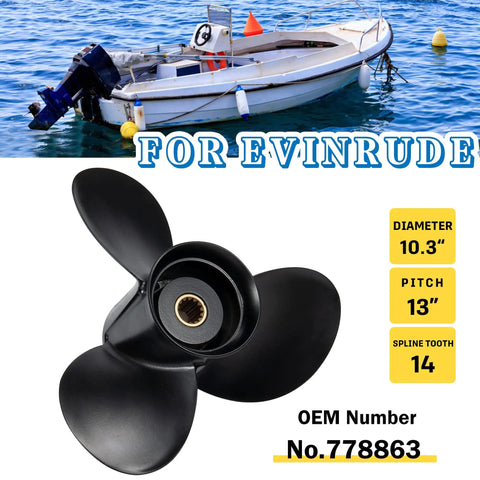 Upgrade Aluminum Boat Propeller 10.3 Diameter 13 Pitch Right Hand 14 Spline Hub For BRP Johnson EVINRUDE OMC Stern Drive 15 To 35HP OEM Replacement Ref 778863 High Performance Beefed Up Outboard Prop