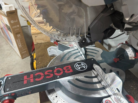 Custom 3D Printed Dust Collection Attachment For 12 Inch Glide Miter Saw GCM12SD Dust Port Adapter attached to saw