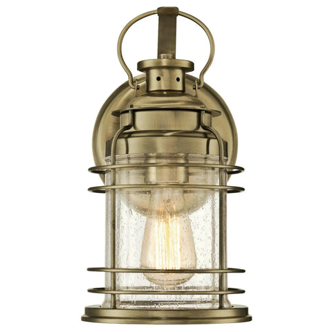 One Light Outdoor Wall Light In Antique Brass With Clear Seeded Glass And Cage Design Weatherproof Front Porch Fixture For Entryways Wet Location Rated Easy Bulb Change