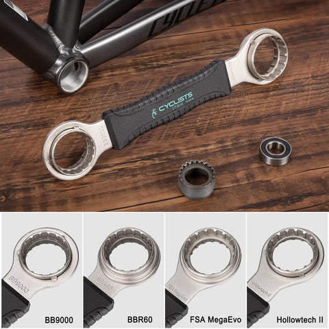 Portable 35 Piece Bike Repair Tool Kit With Storage Case For Road And Mountain Bikes wrench set on wooden surface.