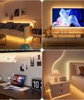 Dotless USB Powered LED Strip Lights 5V Dimmable 3000K used as backlight for TV and ambient lighting in living room, bedroom, office
