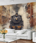 Vintage Locomotive Steam Train Wall Mural For Living Room And Bedroom, 3D Train Wallpaper Large 59x39.4 Inches, Premium Silk Cloth Finish