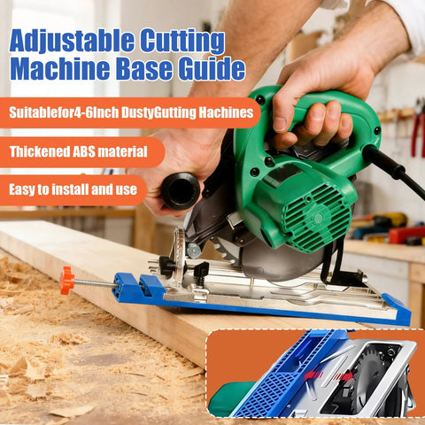 Pro Grade Adjustable Cutting Machine Base Guide With Innovative Circular Saw Clamp in use for precise wood cutting