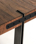 Heavy Duty Black Mending Plate And Straight Brackets Set For Wood And Furniture Repair installed on a wooden table corner