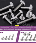 304 stainless steel T-slot bolts in various M5 M6 sizes, for 50Pcs T Slot Bolt Kit With 10 Sizes M5 M6 In Stainless Steel Hammer Head Bolts T Bolts Track Bolts And T Track Studs For Universal T Track Drop In Bolt Assortment For CNC Machining Aluminum Framing And Woodworking