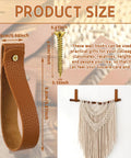 8 Piece Hella Durable Premium Leather Wall Hooks With Solid Brass Screws For Heavy Duty Curtain Hanging And Super Slick Bathroom Storage Essentials size and screw details on a stylish backdrop.