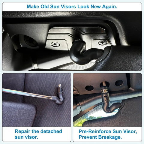 Sun Visor Repair Kit For Wrangler JK JL Gladiator 2018-2023, 2 Pack Aluminum Visor Clips, demonstrating installation process.