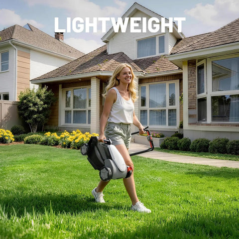 Lightweight Cordless Lawn Mower With 14 Inch Deck And 5.0Ah Battery, Easy Start Push Mower For Small Yards, No Gas, Quiet Power, Low Maintenance, Long Lasting Charge For Up To 2,800 Sq Ft in use on a home lawn