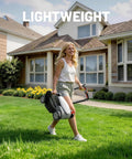 Cordless 14 Inch Lawn Mower With Brushless Motor Dual 5.0Ah Batteries 5 Position Height Adjustment 9 Gallon Grass Catcher Easy Push Mower For Small To Mid Size Yards No Gas Or Cords woman mowing a lawn