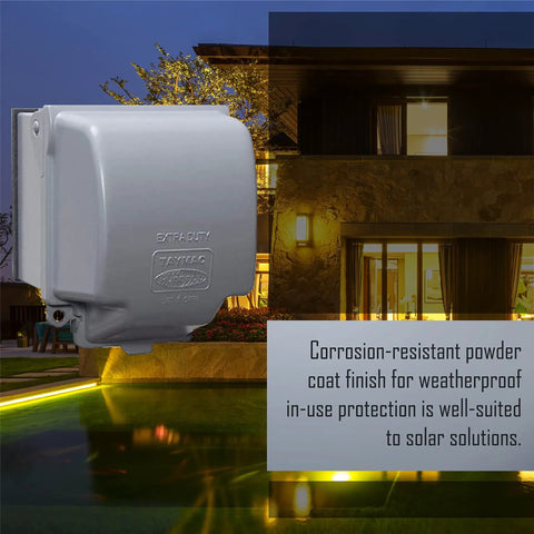 Extra Duty RaynGuard Metal Weatherproof In Use Cover for Outdoor 2 Gang Electrical Outlets Gray mounted outside