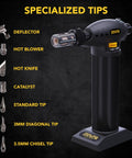 Butane Torch Multi-Function Kit With Self Igniting Soldering Station And Adjustable Flame Pro Grade 125-Watt Equivalent showing specialized tips