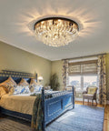 9 Light Crystal Modern Flush Mount Ceiling Light Fixtures In Black Dope Luxury Large Chandeliers Style For Bedroom