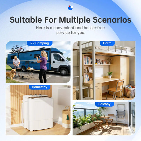 Top Tier Compact Portable Washing Machine With Fast Spin Dryer, Straight Up Solid Mini Semi Automatic Laundry Washer for RVs, dorms, and balconies.