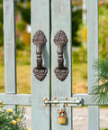 Vintage Cast Iron Door Handle Set 2 Pack Built Tough For Farmhouse Style Cabinet Pulls And Sliding Doors Fence Gates Cupboards Durable Antique Brown Finish on garden gate