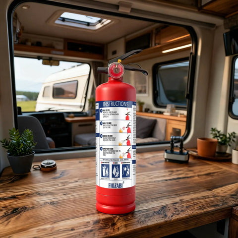 This 2.5 Lb Abc Fire Extinguisher Is A Total Game Changer For Home Garage And Car Safety on a wooden table with instructions visible.