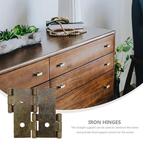 Retro Green Iron Cabinet Hinges Set With Smooth Noiseless Action displayed with wooden dresser for cabinets and furniture