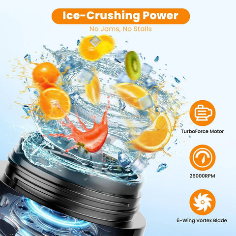 Ice-crushing action of Personal Size Portable Blender For Shakes And Smoothies with fruits and ice, 16oz Mini Small Smoothie Blender, Black.