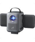 Portable Projector With WiFi And Bluetooth Flippable Dual 10W Dolby Audio Speakers 1080P FHD 4K Support showing lens and speakers