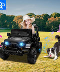 Girl drives Awesome 12V Kids Electric Ride On Truck With Remote Control Dual 35W Motors 3.5 MPH Top Speed Bluetooth Music