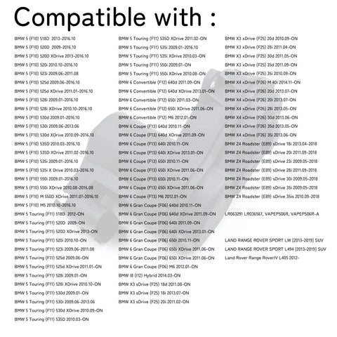 Image displaying compatibility list for Top Shelf Rear Parking Brake Actuator 34216791420 34216794618 for BMW and Range Rover models.