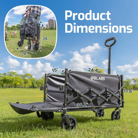 Collapsible Wagon Cart With 350Lb Load, Expandable 100L Storage, Double Bearing Steering, Heavy Duty Garden Cart in black