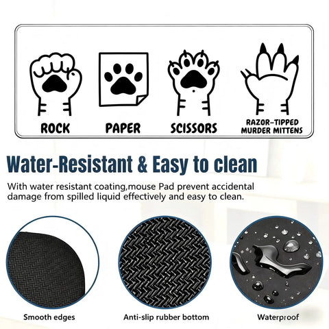 Rock paper scissors cat meme on Cat Eat Ramen Meme Mouse Pad, featuring rubber base and water-resistant surface details.