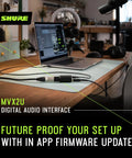 MVX2U XLR To USB Audio Interface With Headphone Jack 60 dB Gain Zero Latency Monitoring 48V Phantom Power USB Cable Included