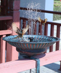 Deck Mounted Bird Bath With Solar Fountain, Weatherproof Metal Bubbler, Easy Setup Rail Balcony Bird Bath For Patio Garden