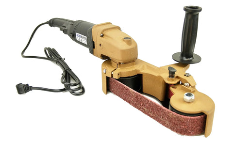 Pro Grade Pipe Sander With 25 Premium Abrasive Belts For Stainless Weld Prep And Rust Removal Heavy Duty Metal Grinding Machine, side view