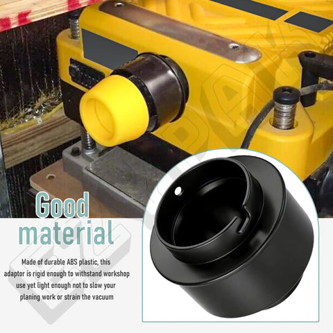 Durable Planer Vacuum Adaptor Replacement For DW735 DW735X Thickness Planers in black ABS plastic for dust collection.