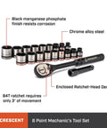 20 Piece X10 3 8 Inch Drive 6 Point Mechanics Tool Set For SAE And Metric With Crestoloy Alloy Steel Black Manganese Finish
