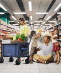 Collapsible Wagon Cart With Big Wheels And Brakes 250 Pound Capacity in a grocery store, filled with food items, people shopping